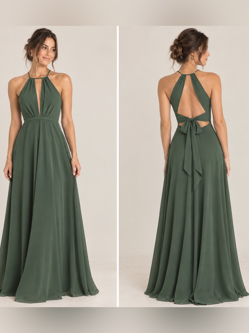 Azazie Halter Bridesmaid Dress in Olive Green